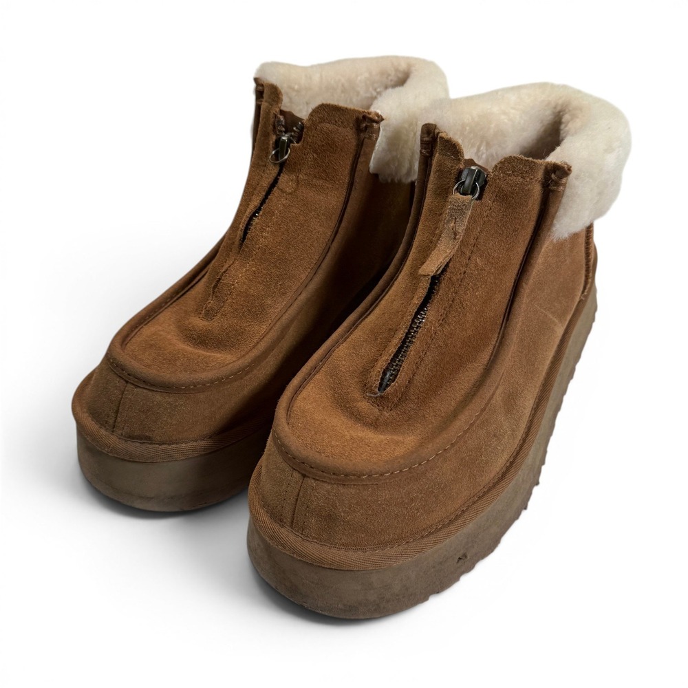 UGG Funkette Chestnut Suede Platform Zip‎ Boots 1122551 Womens 9